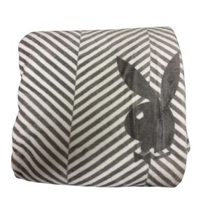 Playboy Every Bunny Loves Some Bunny Fleece Throw Blanket Grey‎ White Chevron